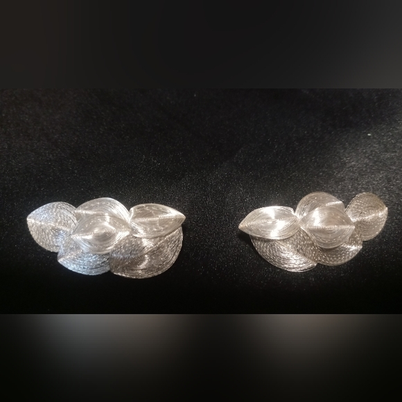 Vintage Germany silver wire wrap clip on leaf earrings stamped - Picture 7 of 9